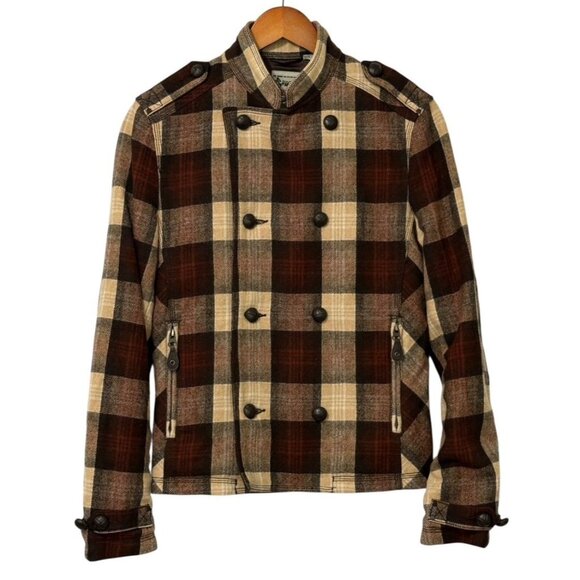 Triple Five Soul Vintage Jacket Pea Coat Plaid Wool Button Front Pockets Size S - Picture 1 of 16
